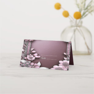Pink Floral Frame Place Card