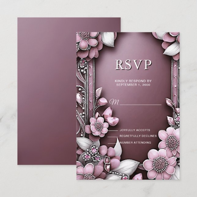 Pink Floral Frame RSVP Card (Front/Back)