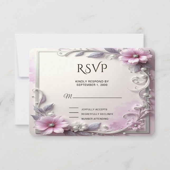 Pink Floral Frame RSVP Card (Front)