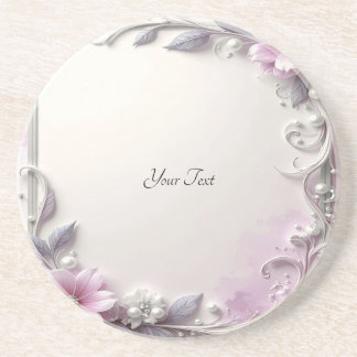 Pink Floral Frame Sandstone Coaster