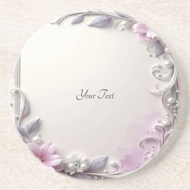 Pink Floral Frame Sandstone Coaster (Front)