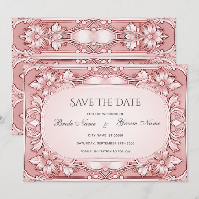 Pink Floral Frame Save The Date (Front/Back)