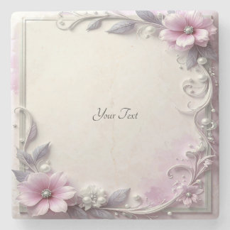 Pink Floral Frame Stone Coaster