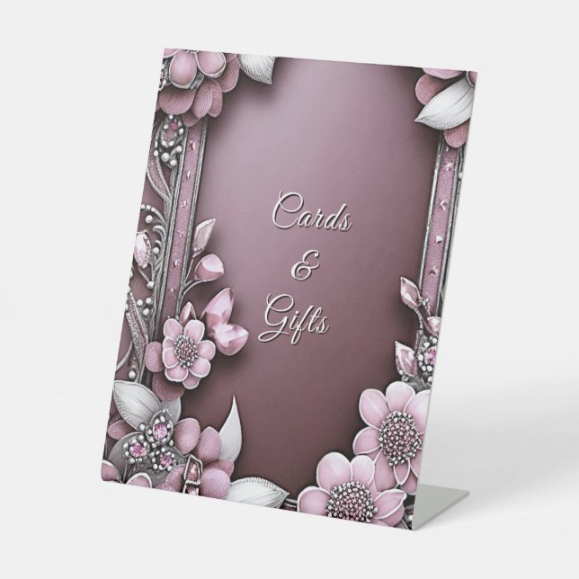 Pink Floral Frame Tabletop Signs (Front)