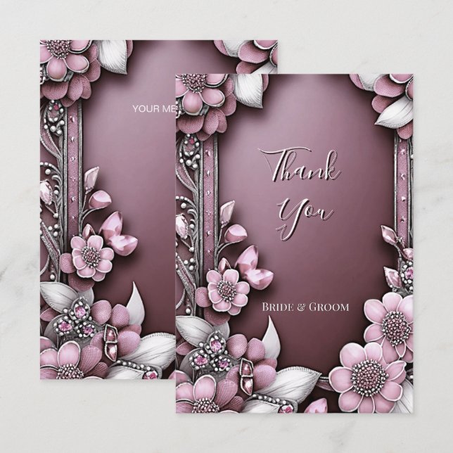 Pink Floral Frame Thank You Card (Front/Back)