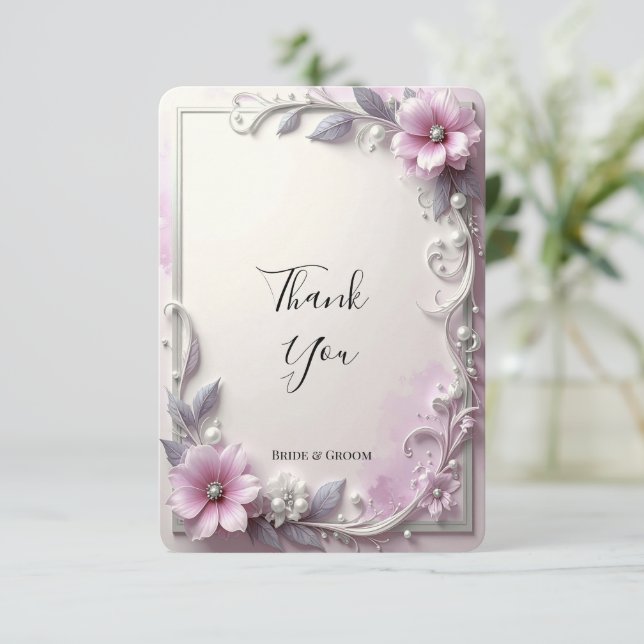 Pink Floral Frame Thank You Card (Standing Front)
