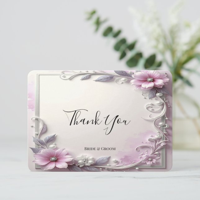 Pink Floral Frame Thank You Card (Standing Front)
