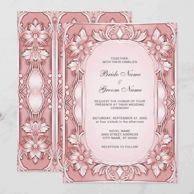 Pink Floral Frame Wedding Invitation (Front/Back)