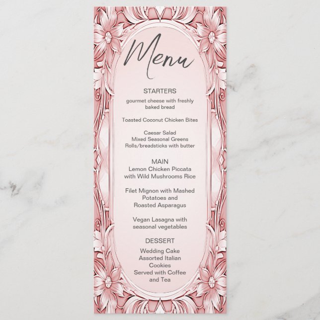 Pink Floral Frame Wedding Menu (Front)