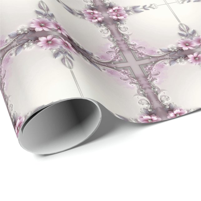 Pink Floral Frame Wrapping Paper (Roll Corner)
