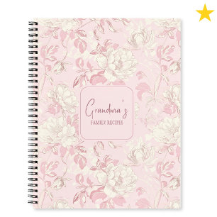 Pink Floral French Toile Flower Custom Name Recipe Notebook