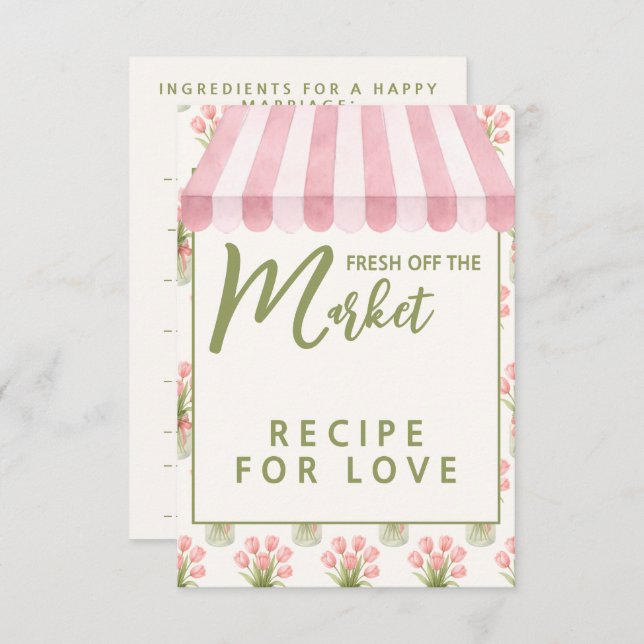 Pink Floral Fresh Off The Market Bridal Shower Enclosure Card (Front/Back)