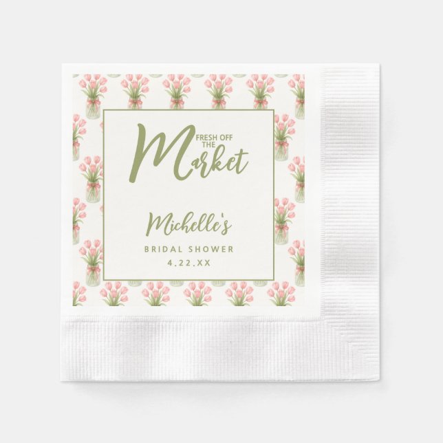 Pink Floral Fresh Off The Market Bridal Shower Napkin (Front)