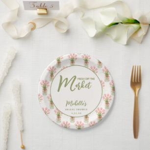 Pink Floral Fresh Off The Market Bridal Shower  Paper Plate