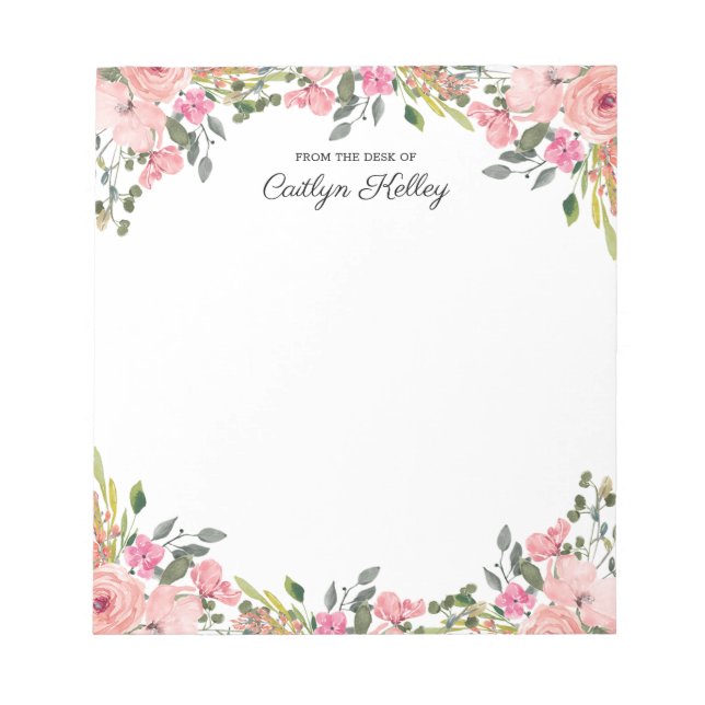 Pink Floral From the Desk of, Personalised Notepad (Front)