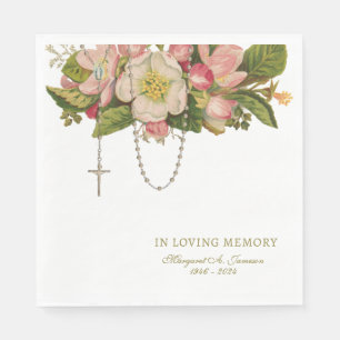 Pink Floral Funeral Catholic Rosary Memorial  Napkin