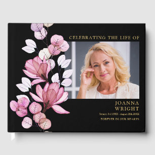 Pink Floral Funeral Celebration Of Life Photo Guest Book