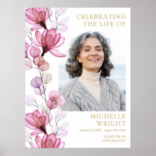 Pink Floral Funeral Celebration Of Life Photo Sign