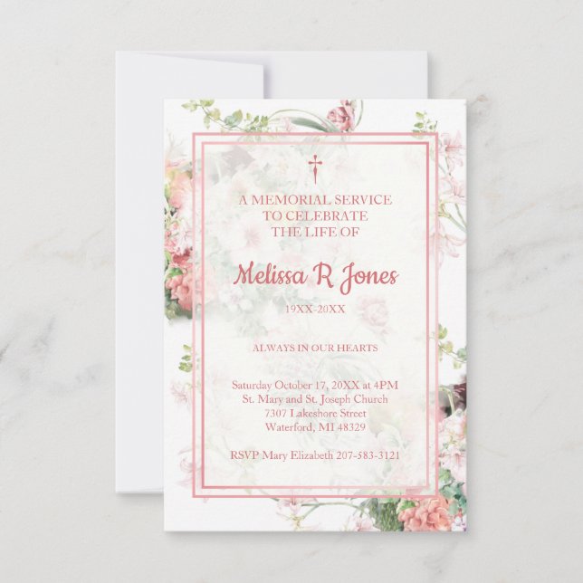 Pink Floral Funeral Celebration the Life Dear Ones Card (Front)