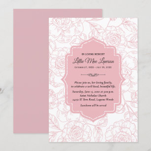 Pink Floral Funeral Memorial Remembrance Invites