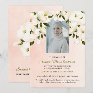 Pink Floral Funeral Photo Celebration life Invite