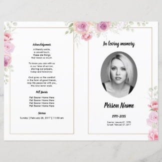 pink Floral Funeral Program Template