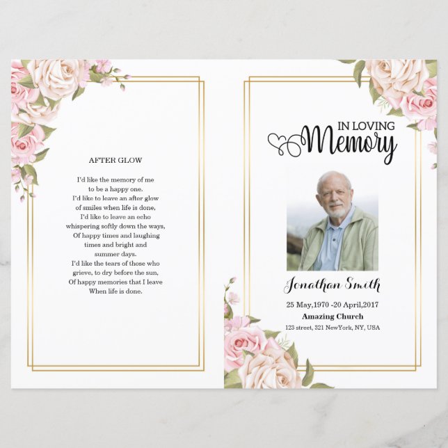 Pink floral Funeral Program template (Front)