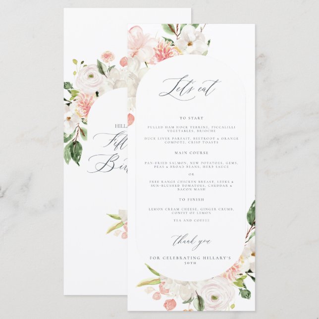 Pink Floral Garden 50th birthday Menu (Front/Back)