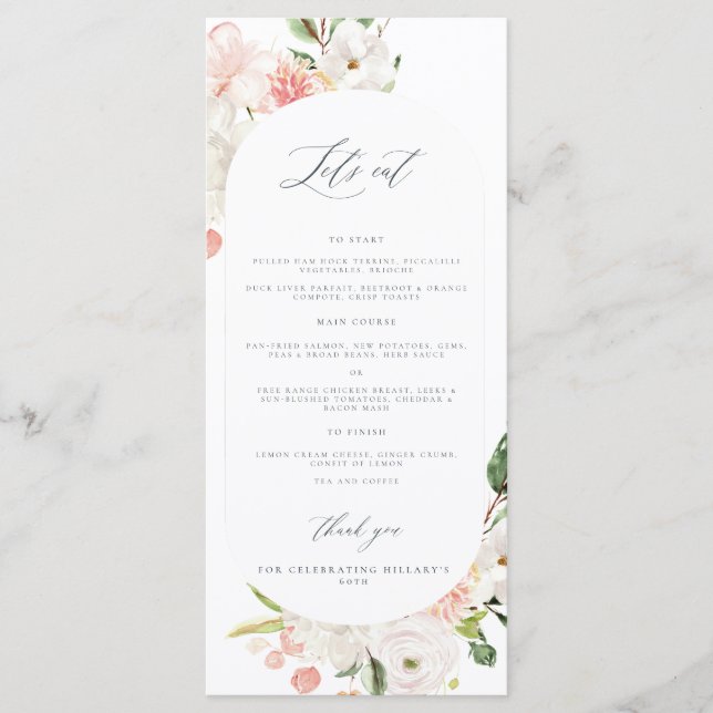 Pink Floral Garden 60th birthday Menu (Front)