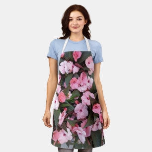 Pink Floral Garden Apron   Elegant Botanical Kitch