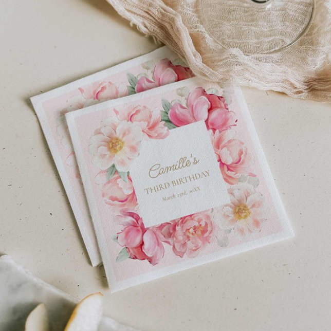 Pink Floral Garden Birthday Napkin (Elegant Pink Floral Birthday napkins)