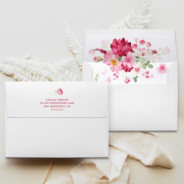 Pink Floral Garden Bridal Shower Envelope (Pink Floral Bridal Shower Invitation Envelopes with return address)