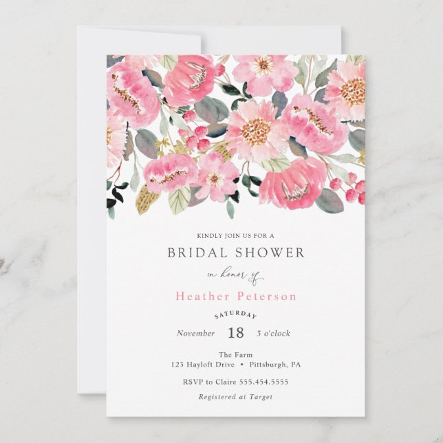 Pink Floral Garden Bridal Shower Invitation (Front)