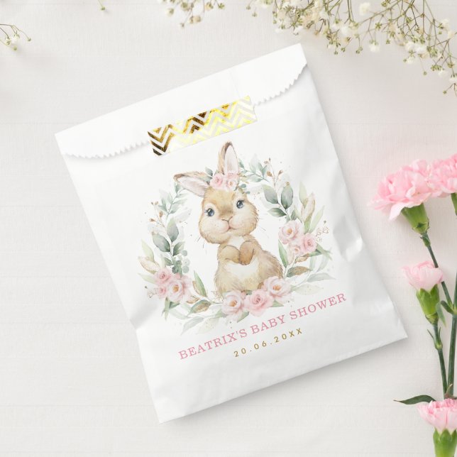 Pink Floral Garden Bunny Rabbit Baby Shower Party Favour Bags (Sealed)