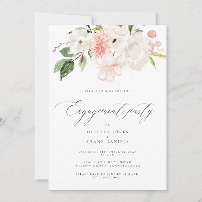 Pink Floral Garden Engagement Celebration Party Invitation (Front)