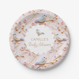 Pink Floral Garden Girl Baby Shower Paper Plate