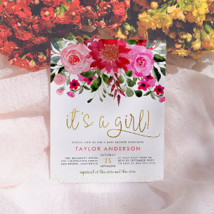 Pink Floral Garden Greenery Its A Girl Baby Shower Invitation Postcard