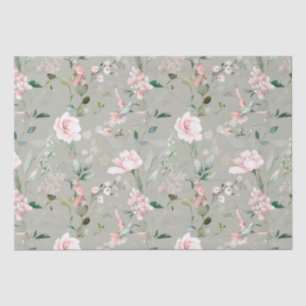 Pink Floral Garden Hummingbird Tissue Paper