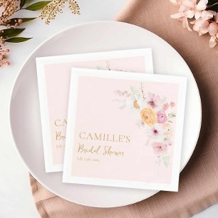 Pink Floral Garden Party Bridal Shower Napkin