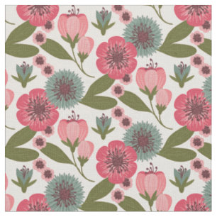 Pink Floral Garden Pattern Fabric