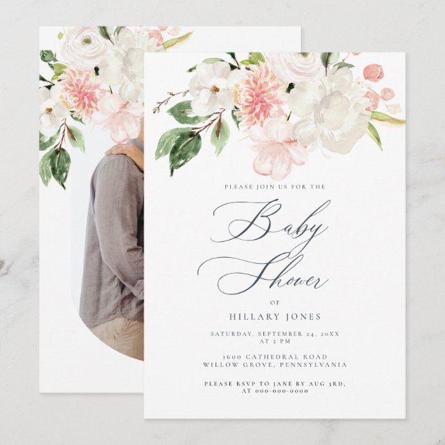Pink Floral Garden Spring Baby Shower Invitation (Front/Back)