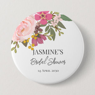 Pink Floral Garden Spring Bridal Shower  7.5 Cm Round Badge