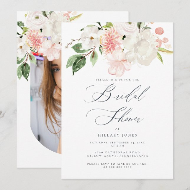 Pink Floral Garden Spring Bridal Shower Invitation (Front/Back)