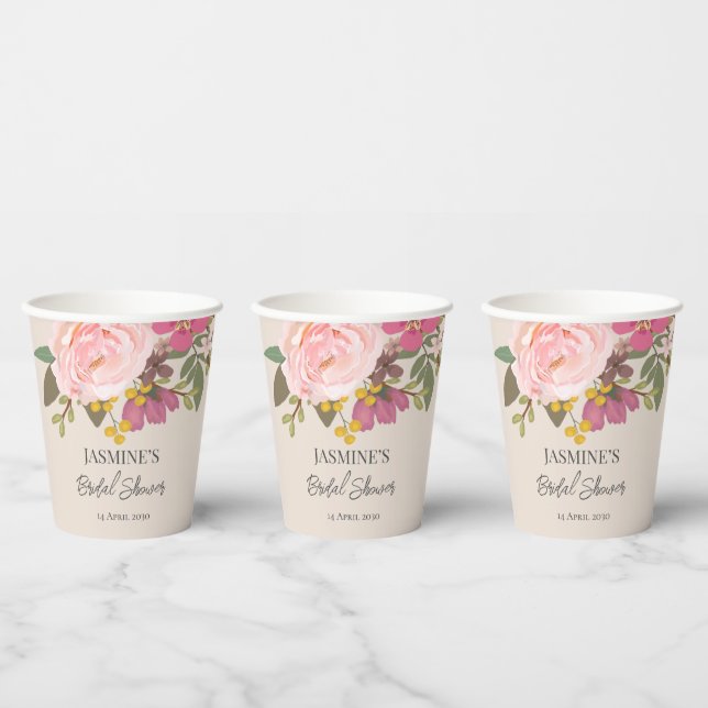 Pink Floral Garden Spring Bridal Shower  Paper Cups (Multi)