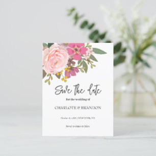 Pink Floral Garden Spring  Wedding Save the Date  Postcard