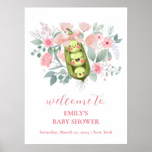 Pink Floral Garden Sweet Pea Baby Shower Welcome  Poster