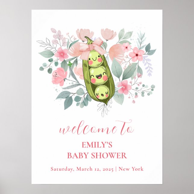 Pink Floral Garden Sweet Pea Baby Shower Welcome  Poster (Front)