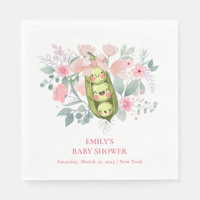 Pink Floral Garden Sweet Pea In Pod Baby Shower  Napkin (Front)