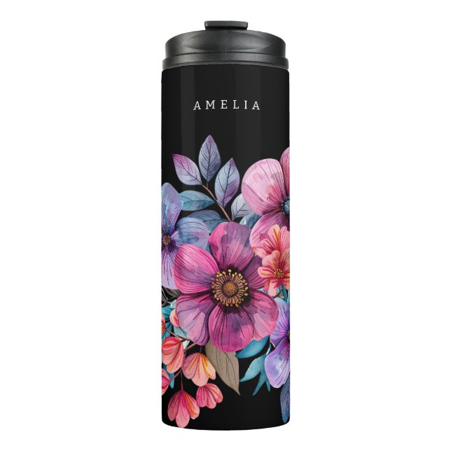 Pink Floral Garden Thermal Tumbler (Front)