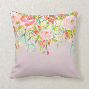 Pink Floral Garden Watercolor Cushion